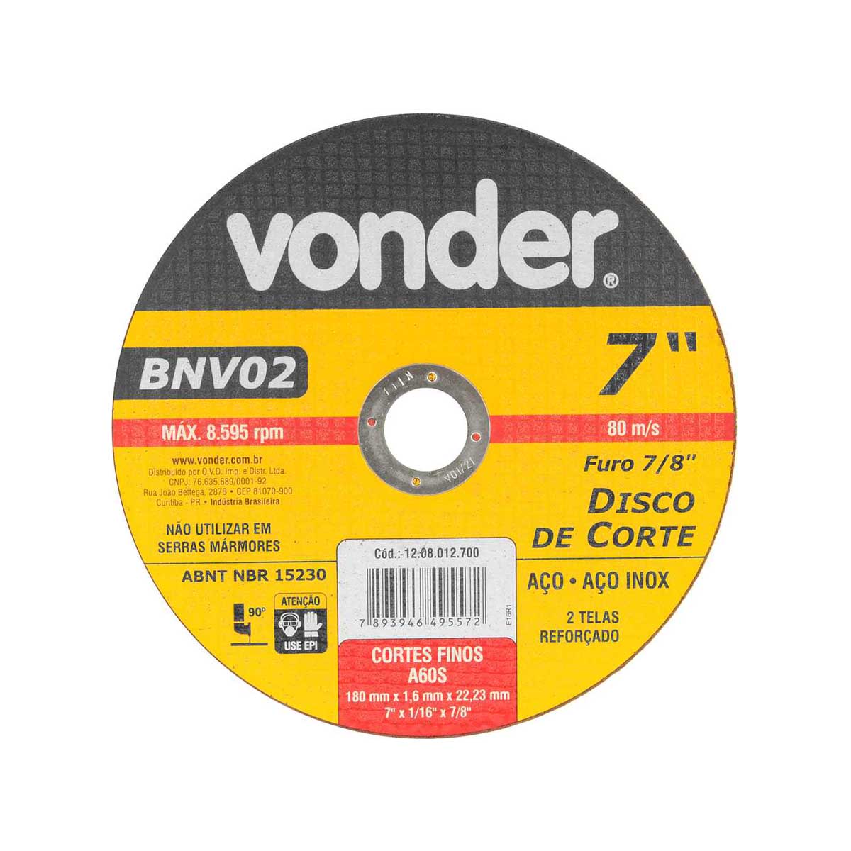 Disco De Corte Bnv 02 180X1,6X22,23 Mm - Vonder
